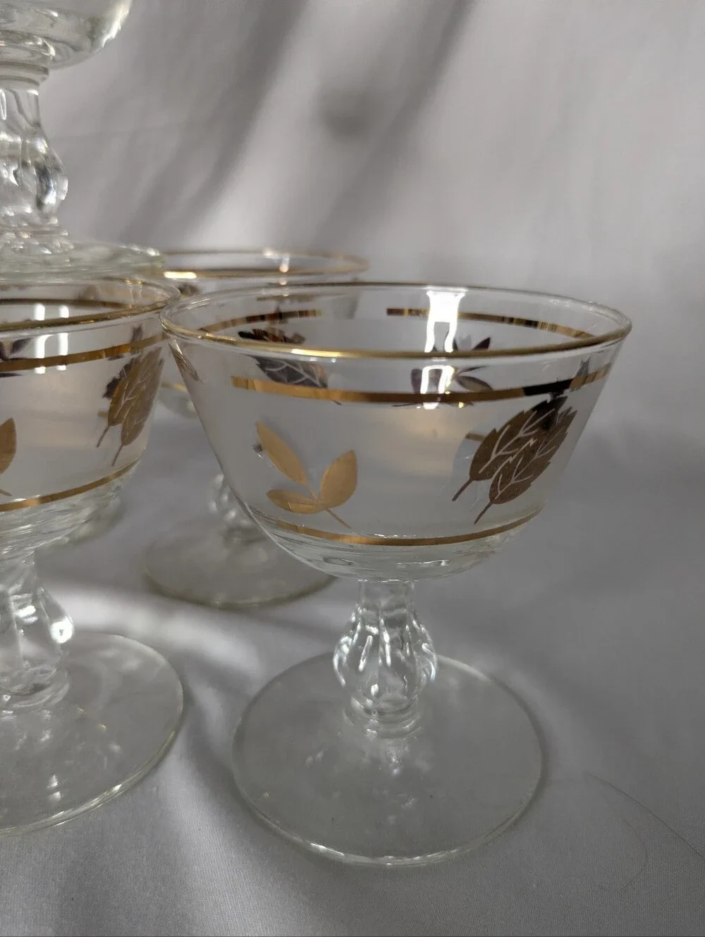 Vtg Libbey Golden Leaf Champagne Coupe Glasses Set Of 7 Mid Century